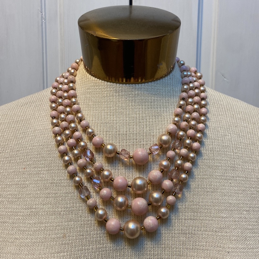 Vintage Japan Baby Pink Four Layer Bead Necklace